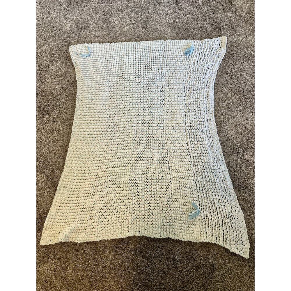VTG 99/ Handmade Baby Pram Cot Blanket Afghan White Traditional Crochet 40x34